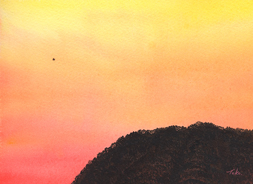 水彩画 一番星の出る窓01